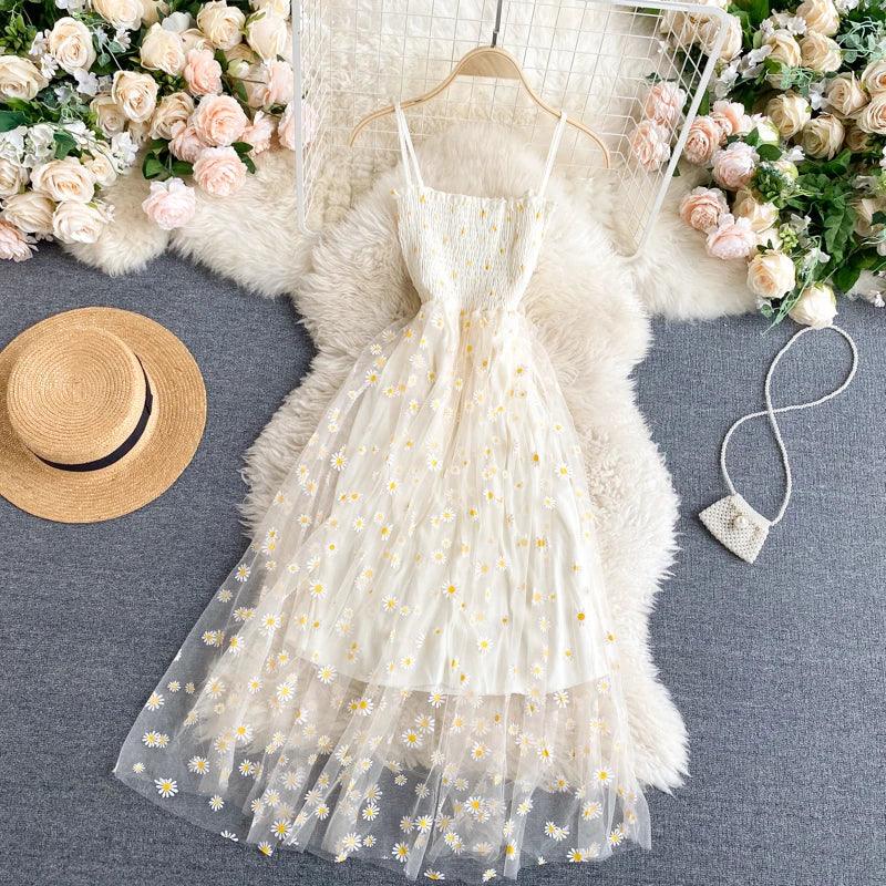 Vestido de Festa com Estampa de Margaridas em estilo Coreano, perfeito para o Verão