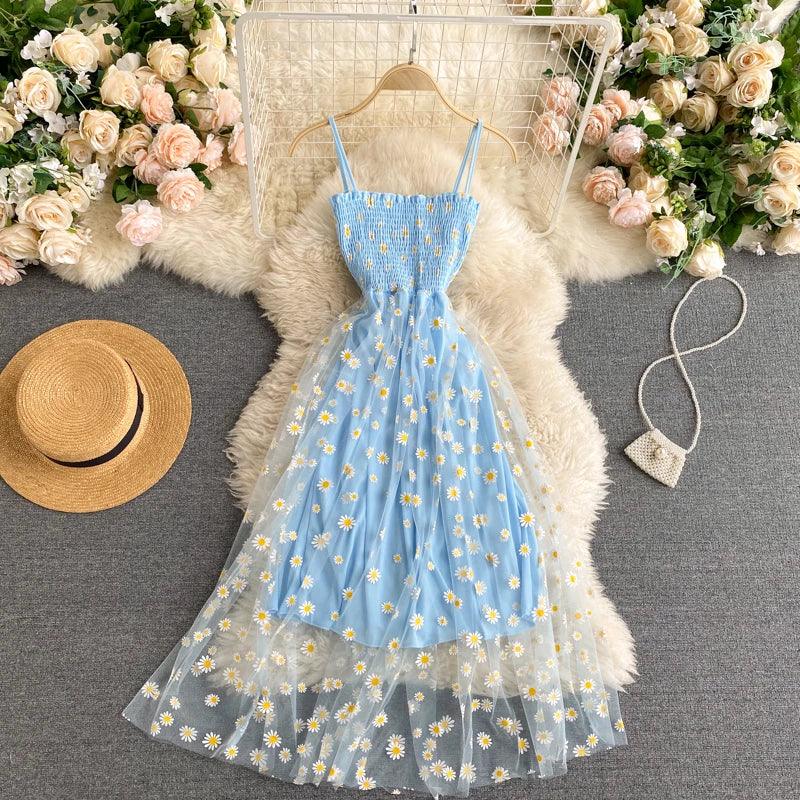 Vestido de Festa com Estampa de Margaridas em estilo Coreano, perfeito para o Verão