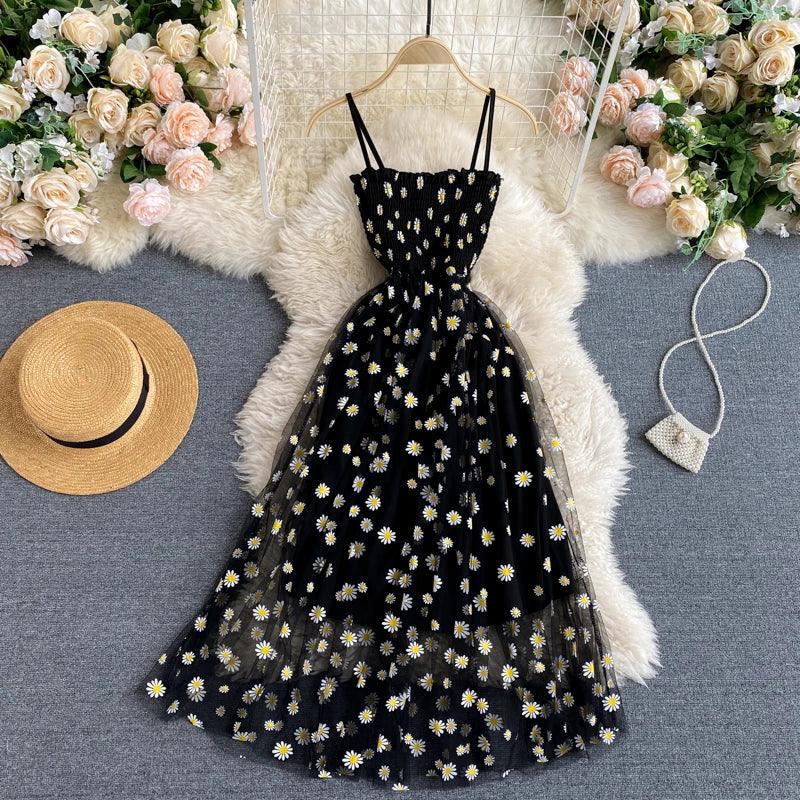 Vestido de Festa com Estampa de Margaridas em estilo Coreano, perfeito para o Verão