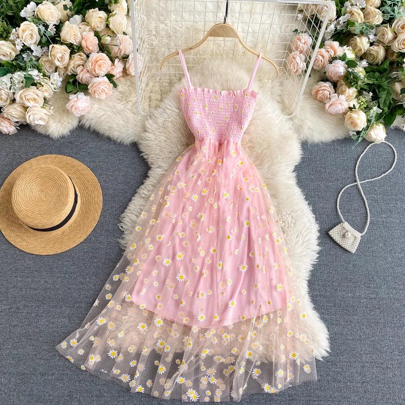 Vestido de Festa com Estampa de Margaridas em estilo Coreano, perfeito para o Verão