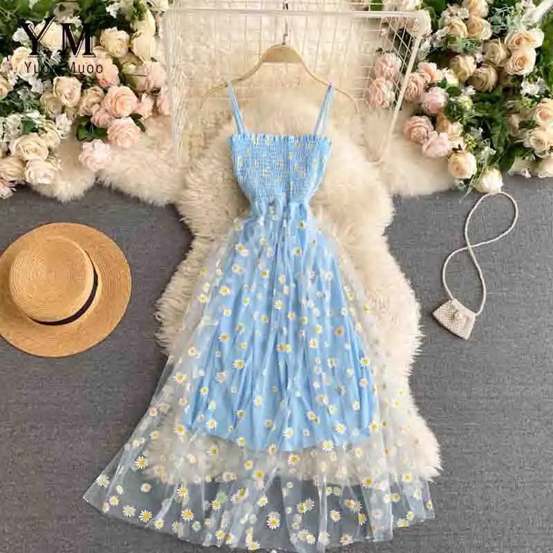 Vestido de Festa com Estampa de Margaridas em estilo Coreano, perfeito para o Verão