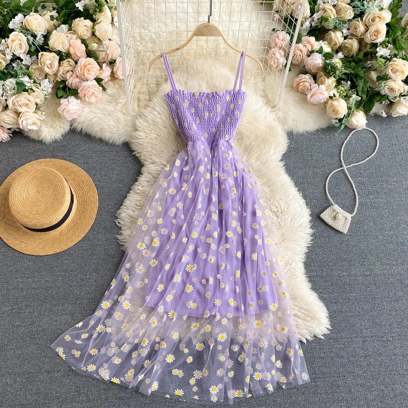 Vestido de Festa com Estampa de Margaridas em estilo Coreano, perfeito para o Verão