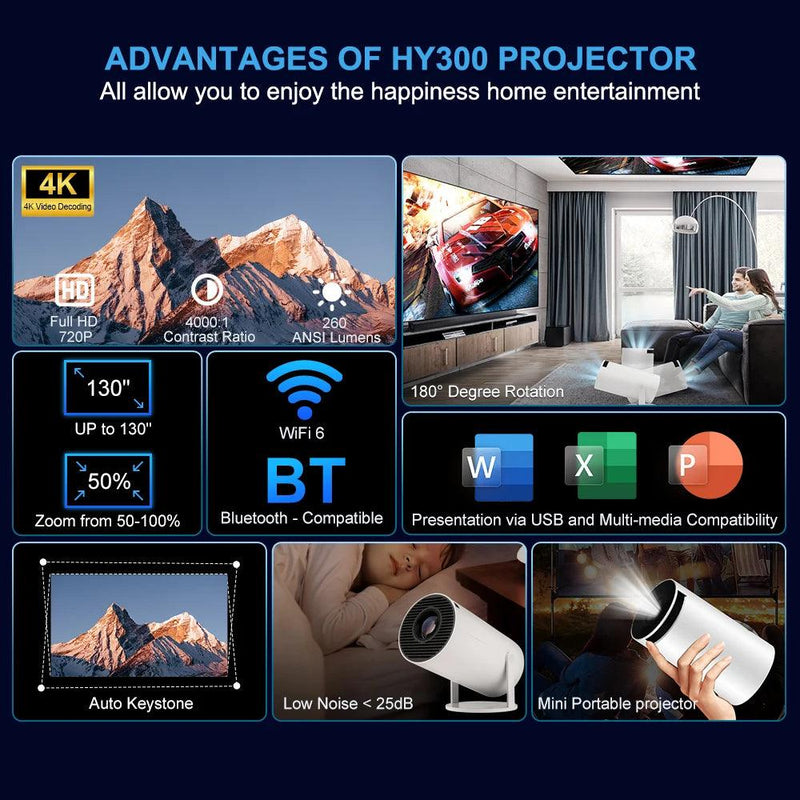 Mini Projetor Android 4K PROGAGA HY300