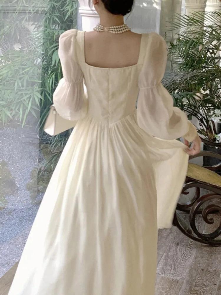 Vestido de Festa Elegante com Cintura Alta e Estilo Vintage Francês