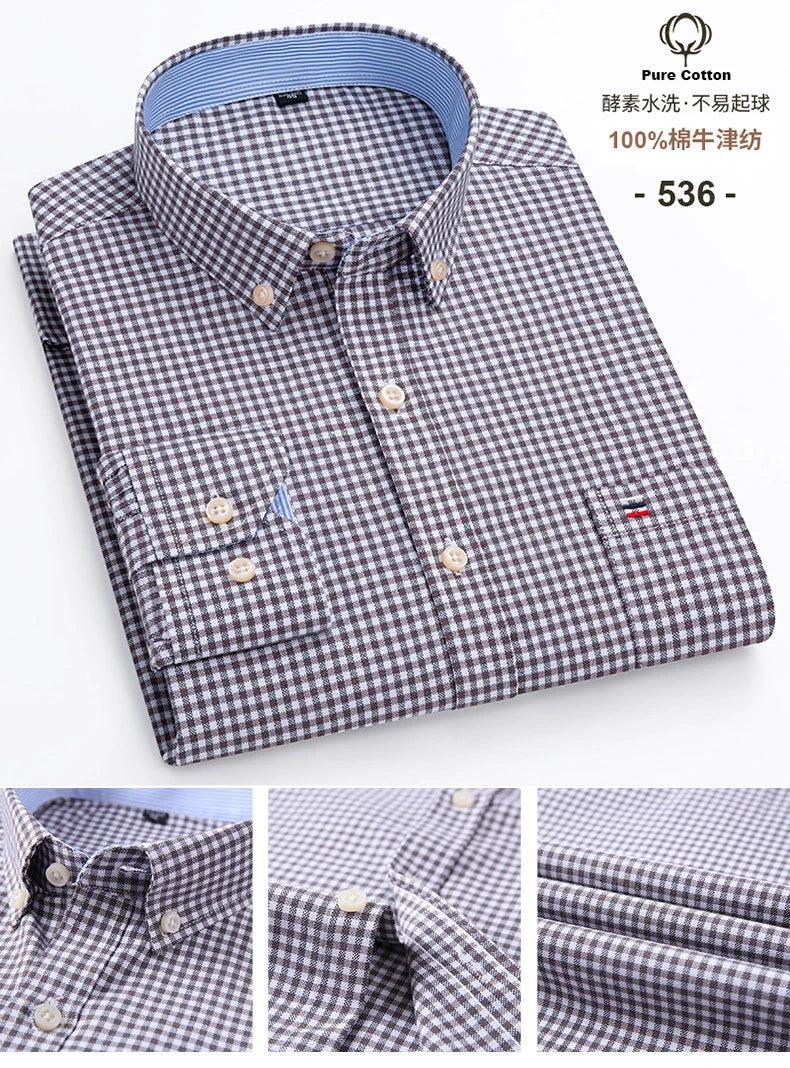 Camisa de Algodão Masculina Xadrez de Manga Longa