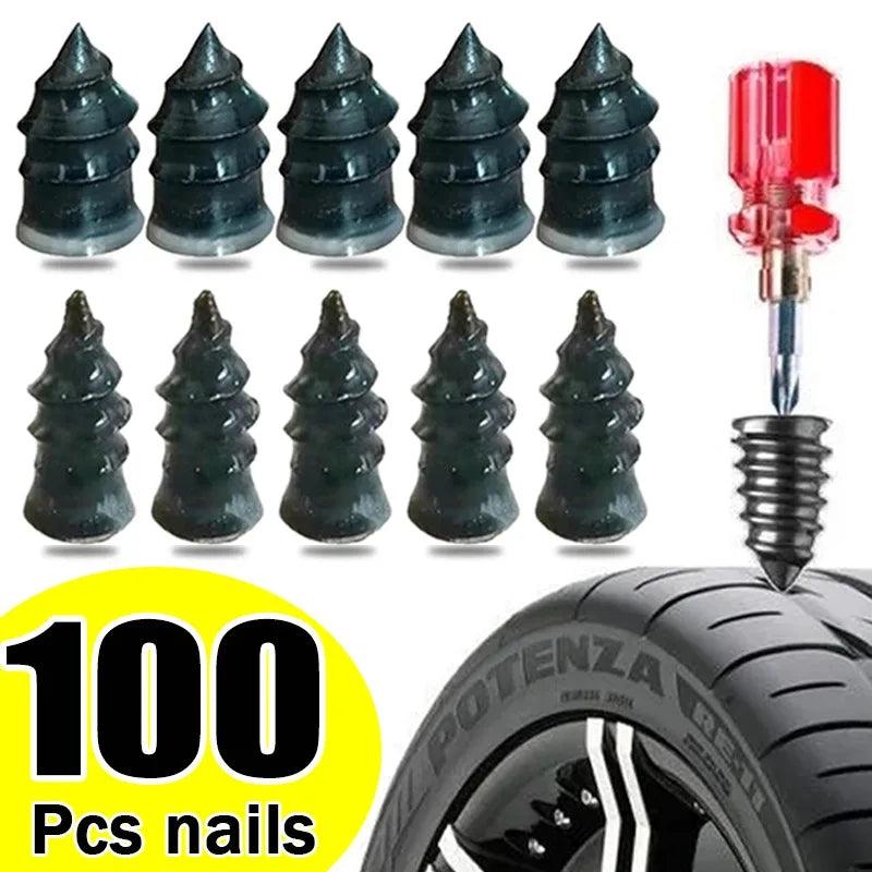 Kit de Reparo de Furos de Pneu para Carros e Motos, com pregos de borracha e metal