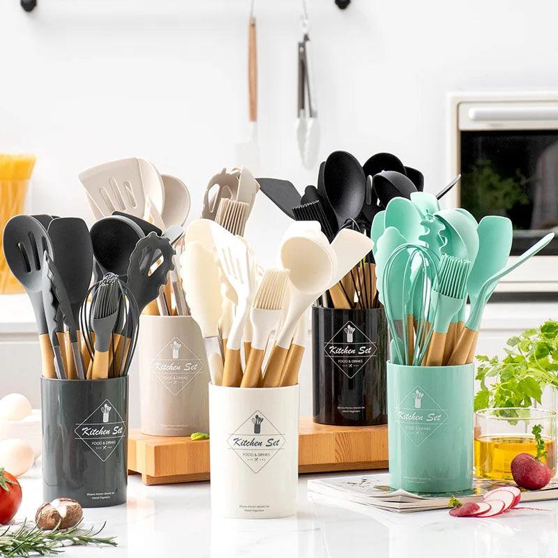 Conjunto de Utensílios de Cozinha em Silicone de Grau Alimentício