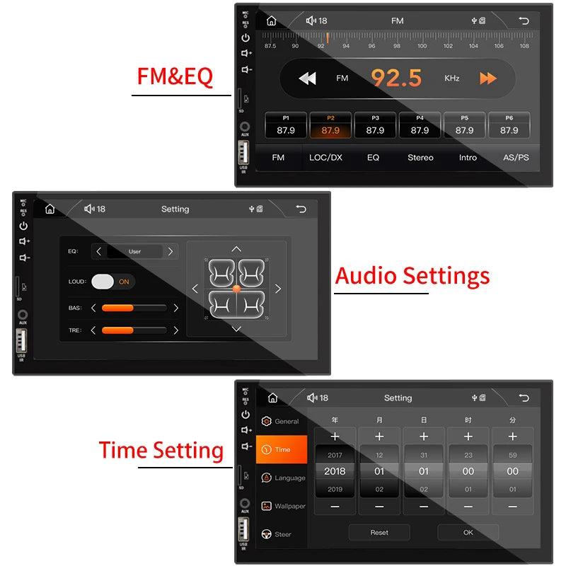 Rádio de Carro 1 Din de 7 polegadas com Carplay, Android Auto, Bluetooth e tela sensível ao toque HD