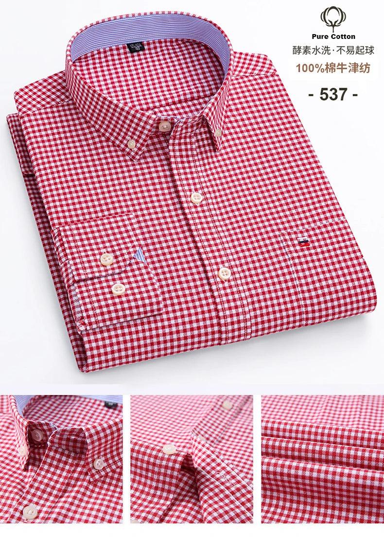 Camisa de Algodão Masculina Xadrez de Manga Longa