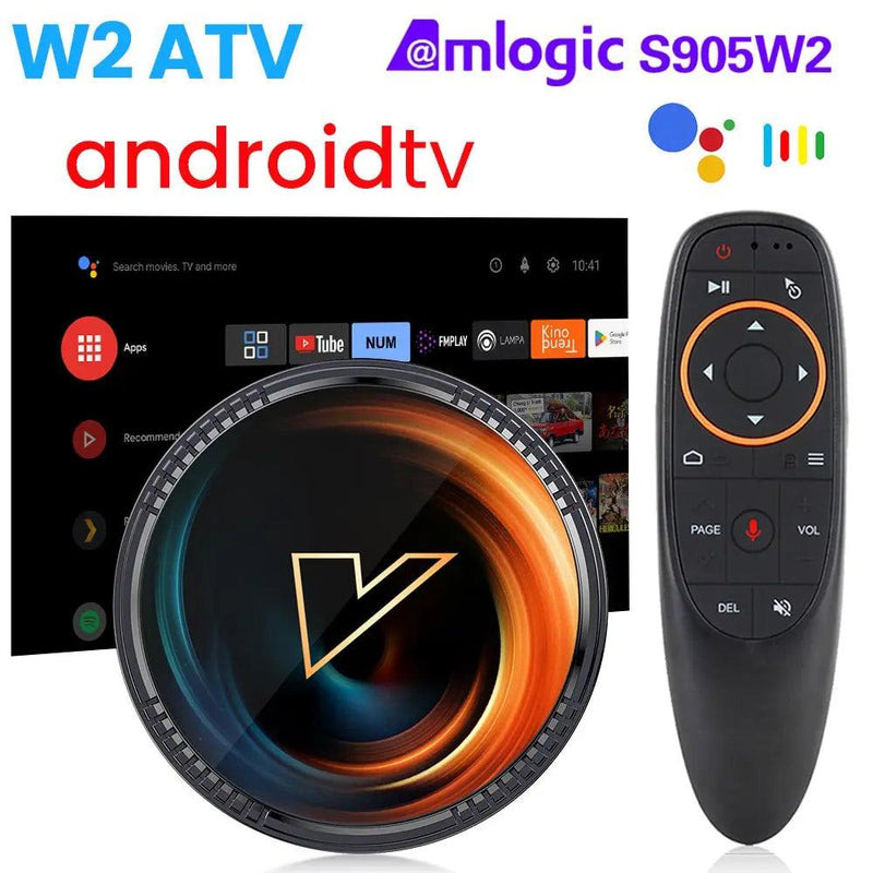 TV Box Android W2 ATV com suporte 4K, Wi-Fi 2.4&5G, Bluetooth e controle remoto por voz