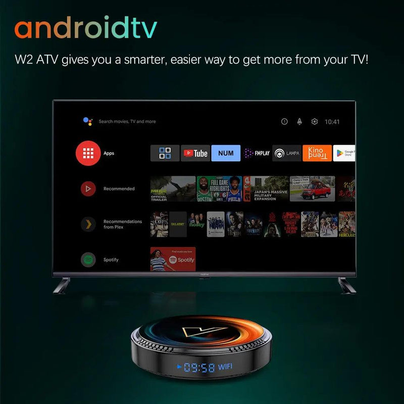 TV Box Android W2 ATV com suporte 4K, Wi-Fi 2.4&5G, Bluetooth e controle remoto por voz