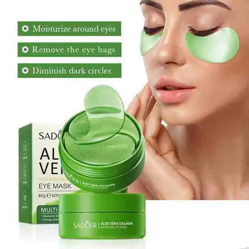 60 Pares de Máscara de Colágeno de Aloe Vera para Reduzir Olheiras e Bolsas nos Olhos