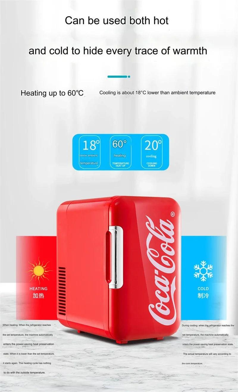 Mini Geladeira Coca-Cola 6L, multifuncional para casa e carro, quente e fria