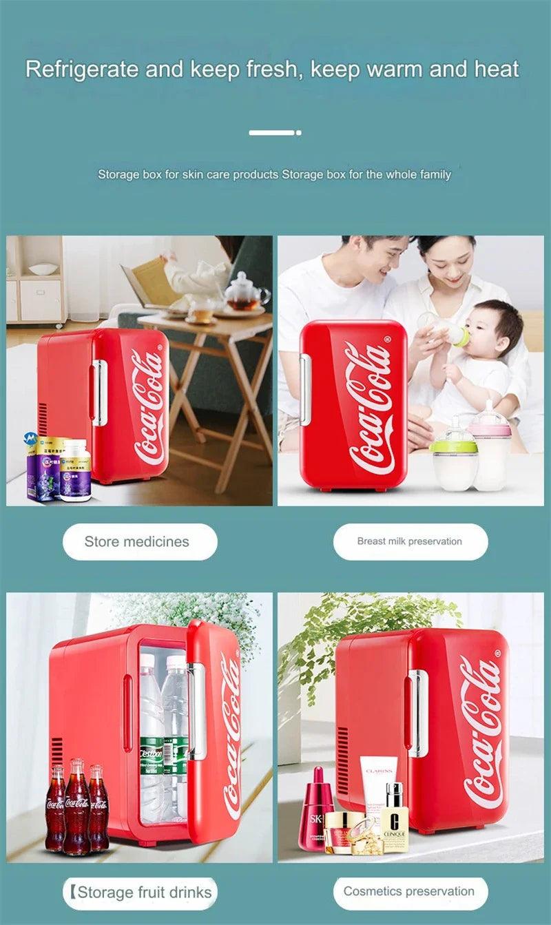 Mini Geladeira Coca-Cola 6L, multifuncional para casa e carro, quente e fria