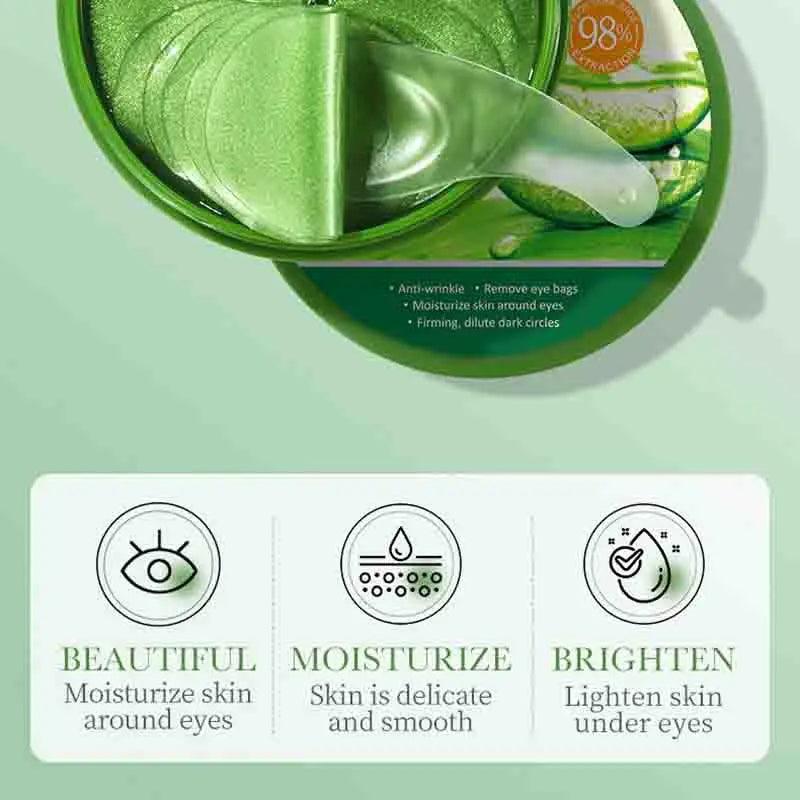 60 Pares de Máscara de Colágeno de Aloe Vera para Reduzir Olheiras e Bolsas nos Olhos