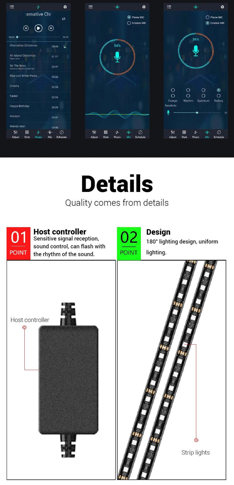 Tira de Luz LED Flexível para Carros com Controle Remoto