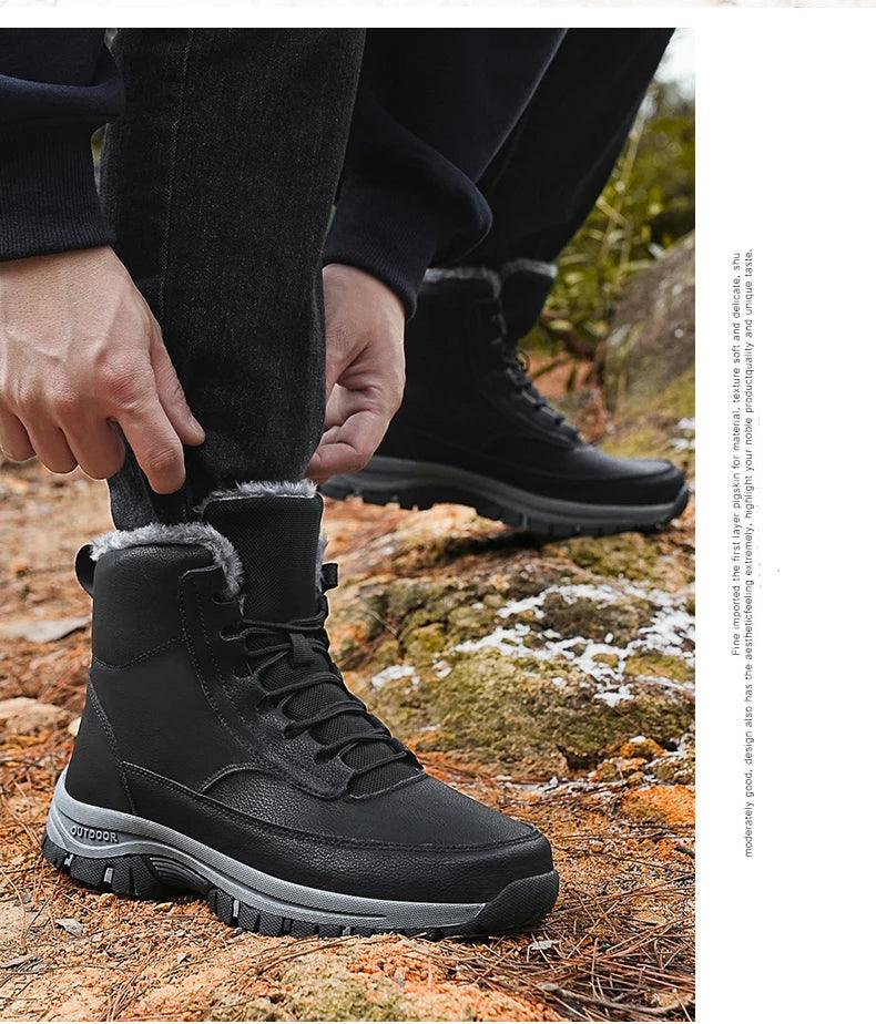 Botas de Neve Masculinas de Couro à Prova d'Água, super quentes e ideais para atividades ao ar livre